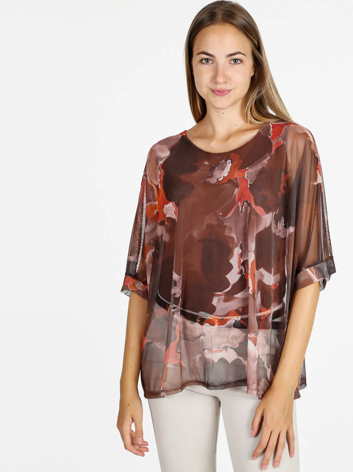 Solada Blusa donna fantasia con maniche a pipistrello - marrone