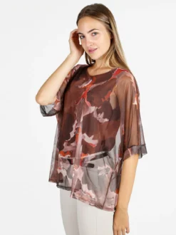 Solada Blusa donna fantasia con maniche a pipistrello - marrone