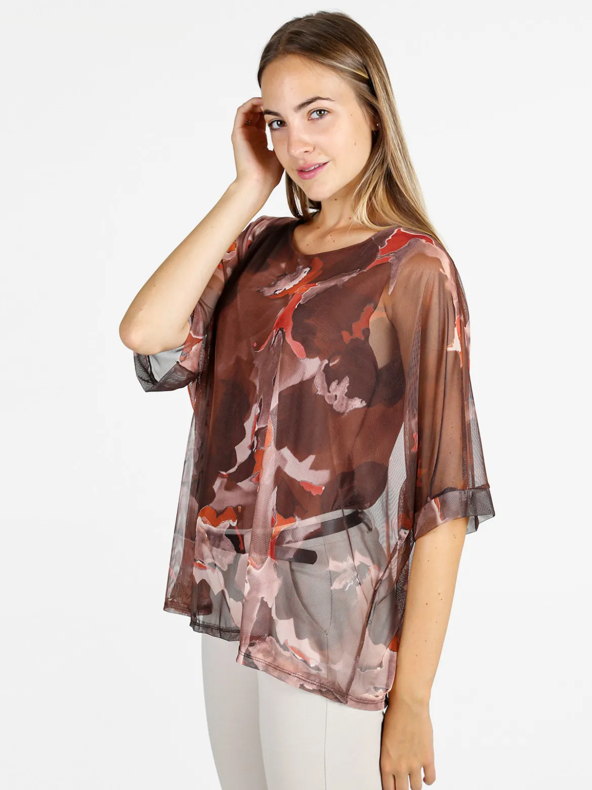 Solada Blusa donna fantasia con maniche a pipistrello - marrone