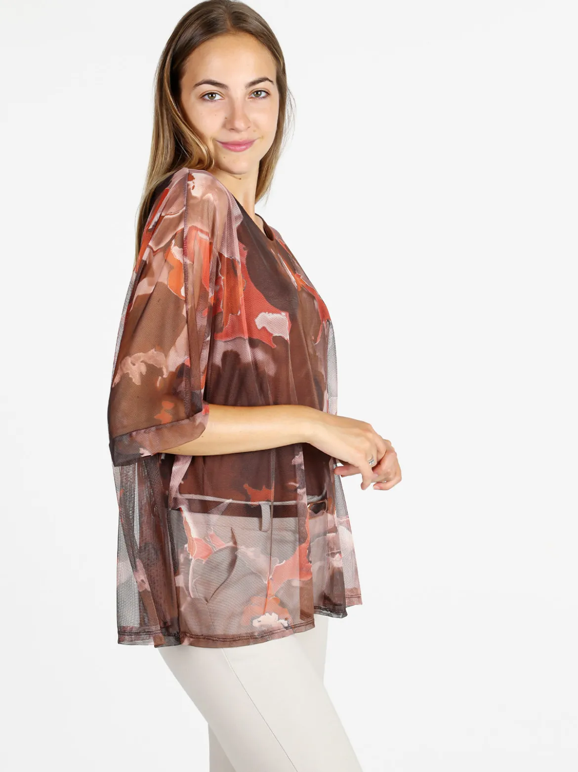 Solada Blusa donna fantasia con maniche a pipistrello - marrone
