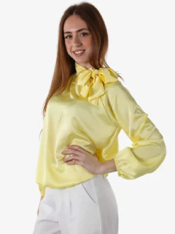 Solada Blusa donna in tessuto simil raso a maniche lunghe - giallo