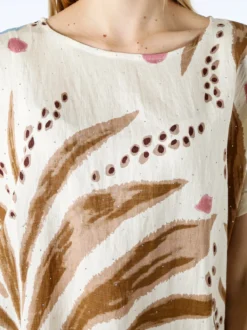 Solada Blusa donna maniche corte con stampe e micro borchie - khaki