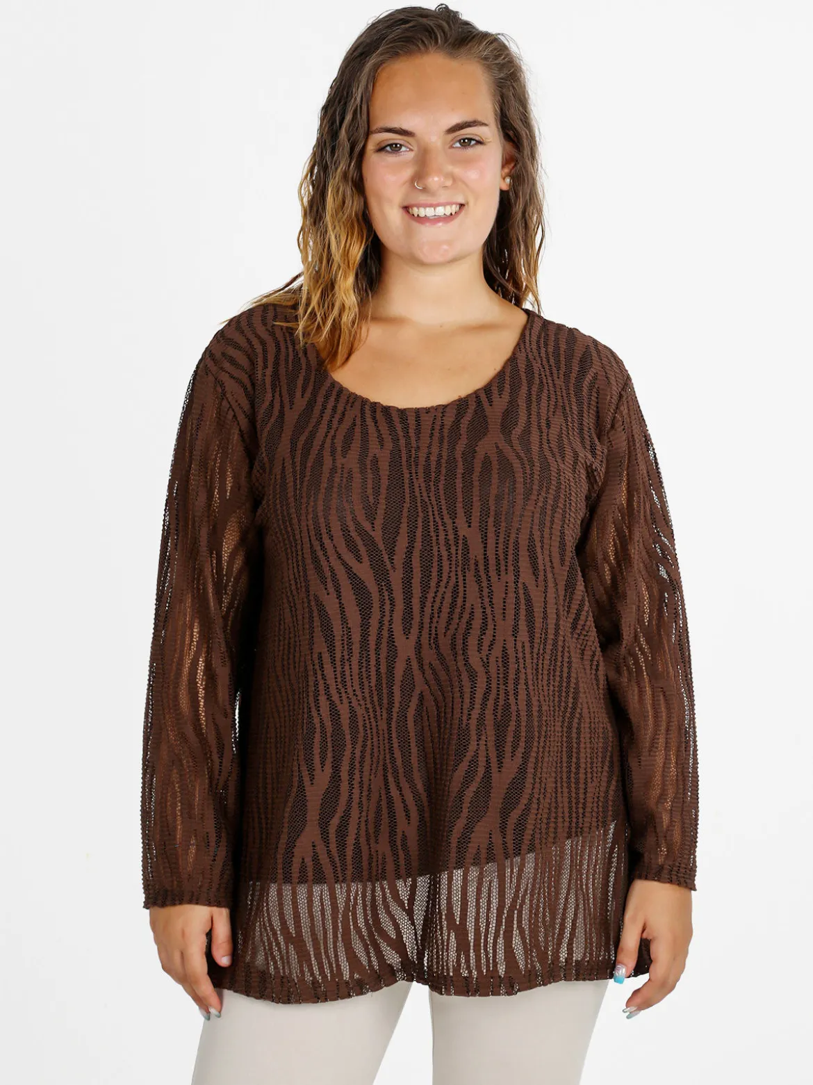 Solada Blusa donna ricamata a maniche lunghe - marrone