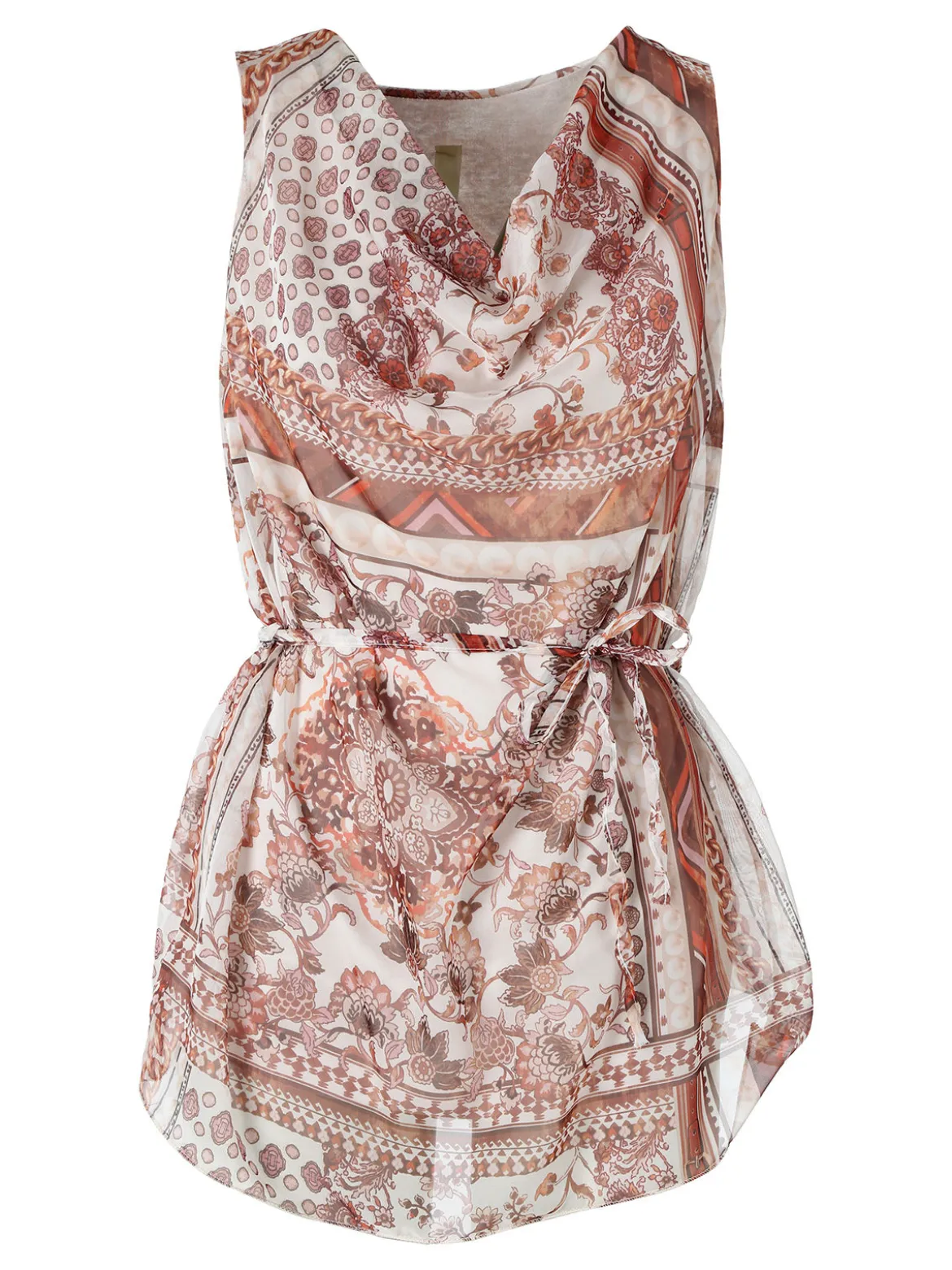 Solada Blusa donna smanicata con scollo a cascata e stampe - beige