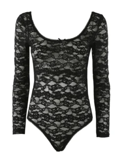 Solada Body donna elegante in pizzo a maniche lunghe - nero
