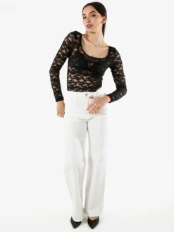 Solada Body donna elegante in pizzo a maniche lunghe - nero