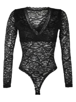 Solada Body nero in pizzo a maniche lunghe