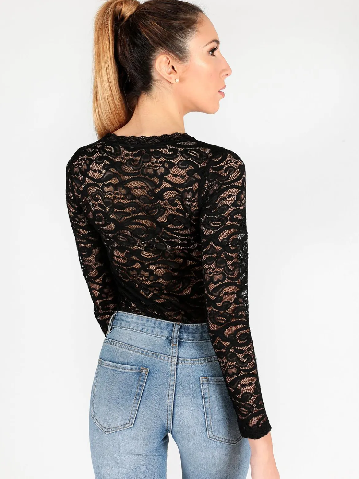 Solada Body nero in pizzo a maniche lunghe