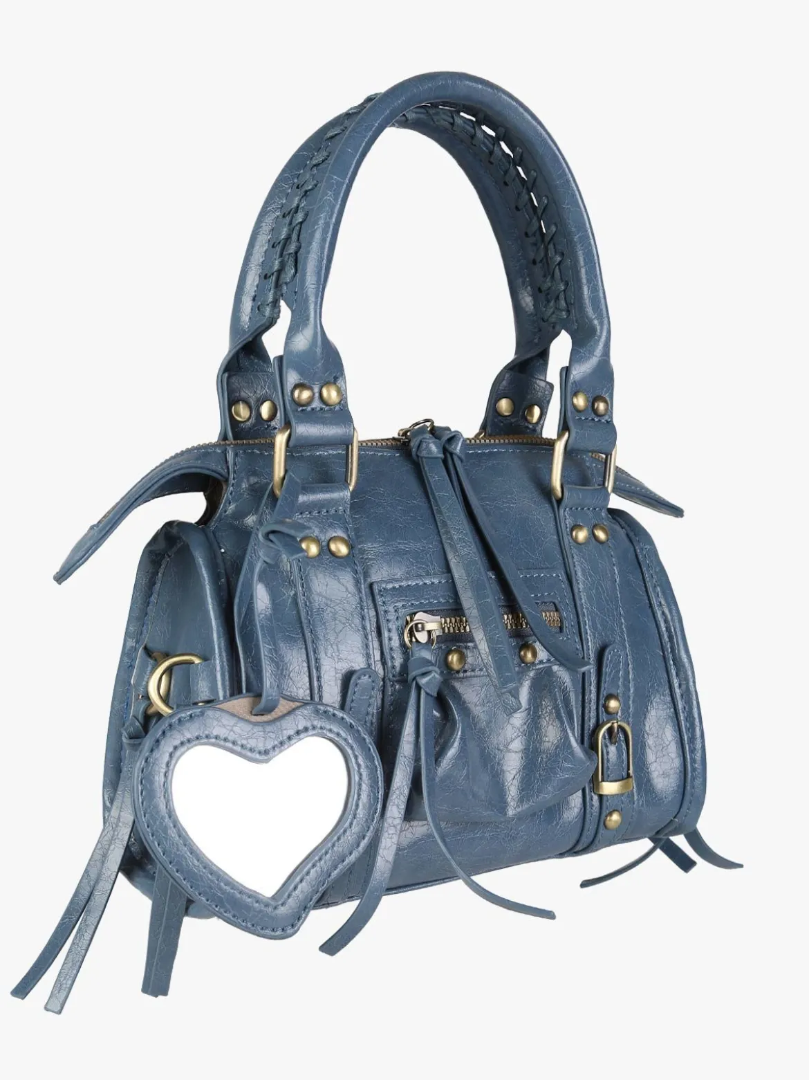 Solada Borsa mini da donna in ecopelle con doppi manici e specchietto - blu