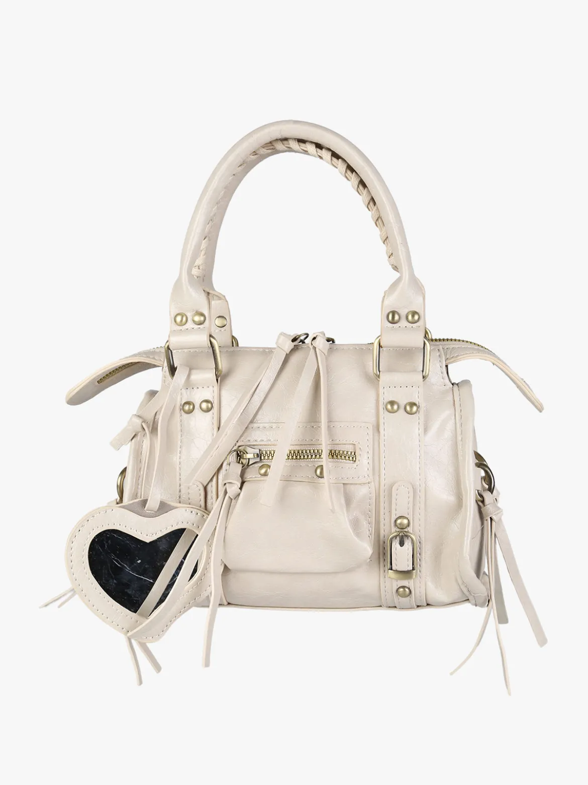 Solada Borsa mini da donna in ecopelle con doppi manici e specchietto - beige