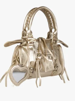 Solada Borsa mini da donna in ecopelle con doppi manici e specchietto - oro
