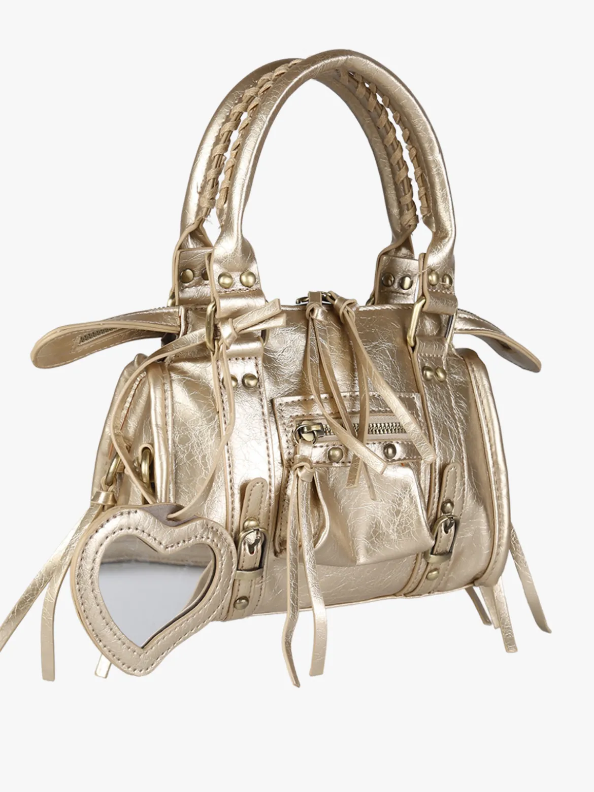 Solada Borsa mini da donna in ecopelle con doppi manici e specchietto - oro