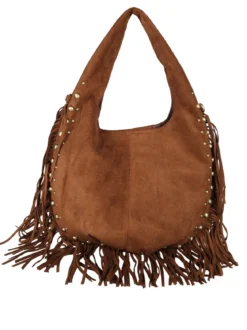 Solada Borsa scamosciata da donna con nappine e borchie - marrone