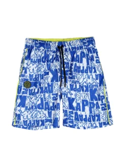 Solada Boxer da mare da bambino con stampe logo - blu