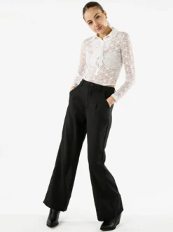 Solada Camicia body da donna in pizzo a maniche lunghe con rouches - bianco