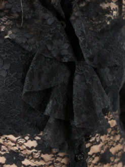 Solada Camicia body da donna in pizzo a maniche lunghe con rouches - nero