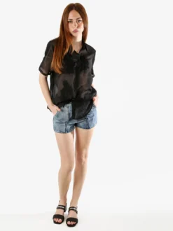 Solada Camicia da donna a maniche corte con ricami - nero