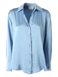 Solada Camicia da donna effetto raso a maniche lunghe - azzurro