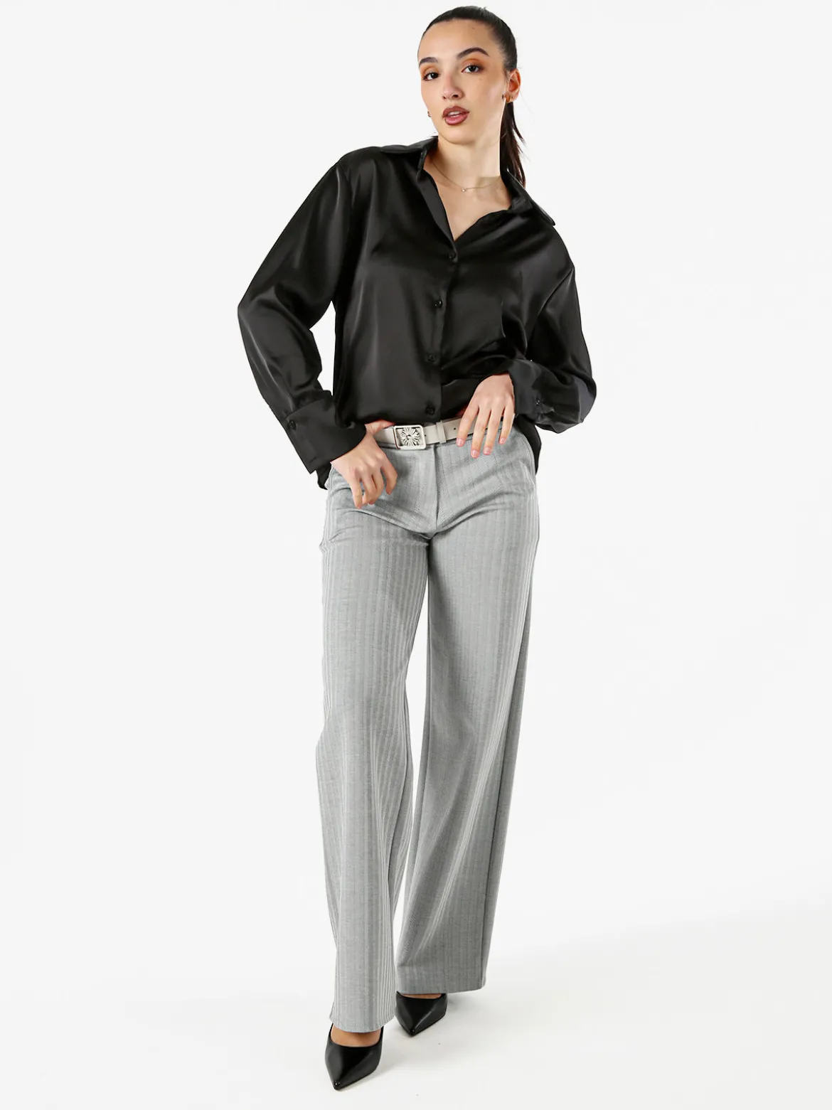 Solada Camicia da donna effetto raso a maniche lunghe - nero