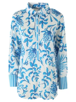 Solada Camicia da donna in cotone a maniche lunghe con stampa floreale - turchese