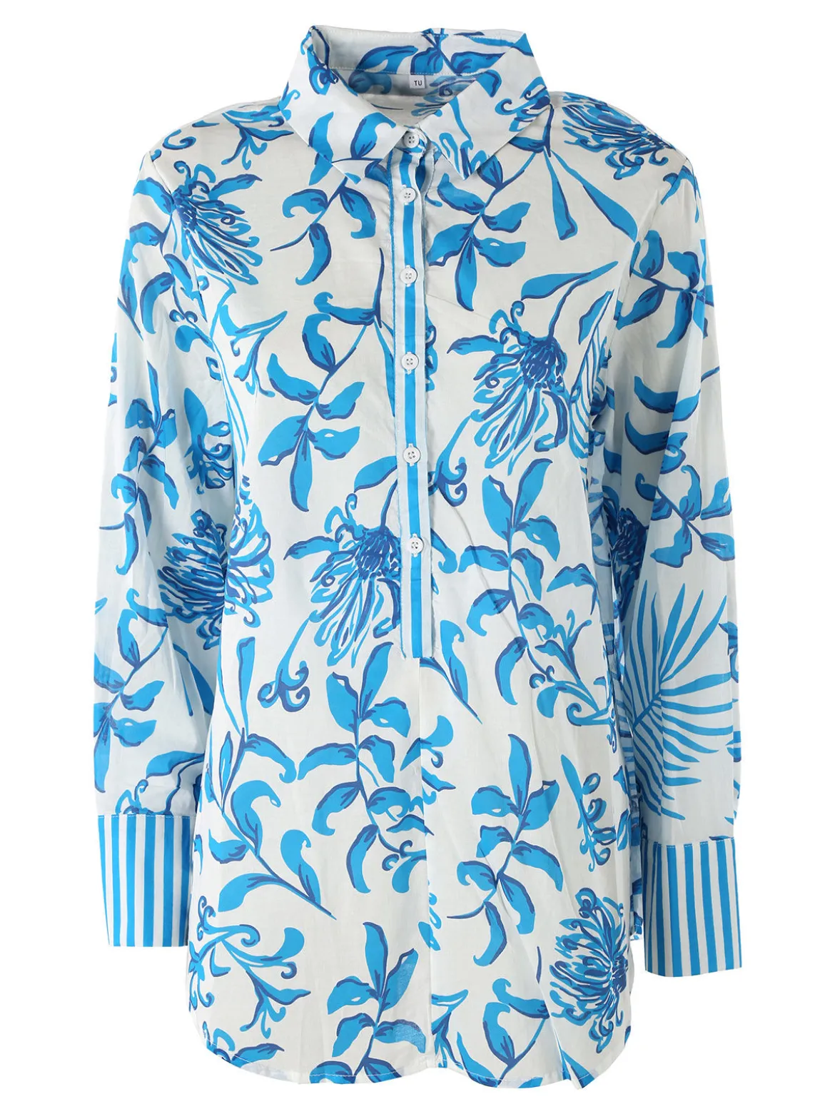 Solada Camicia da donna in cotone a maniche lunghe con stampa floreale - turchese