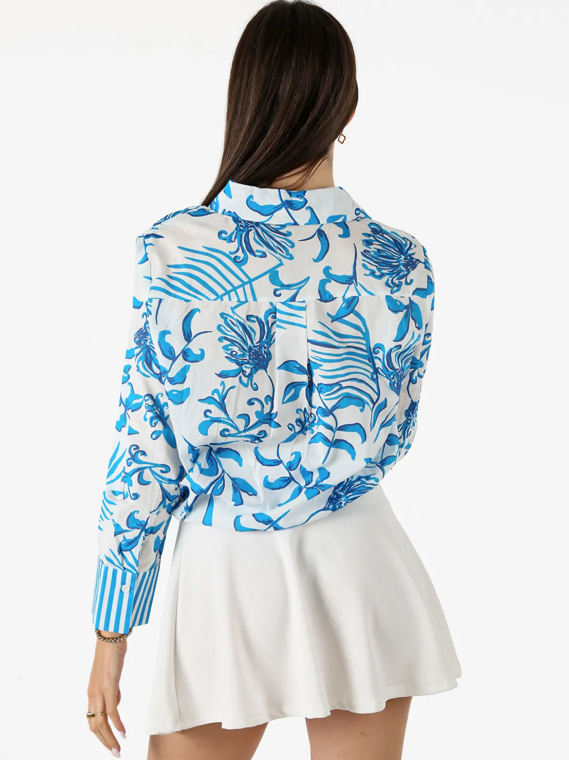 Solada Camicia da donna in cotone a maniche lunghe con stampa floreale - turchese