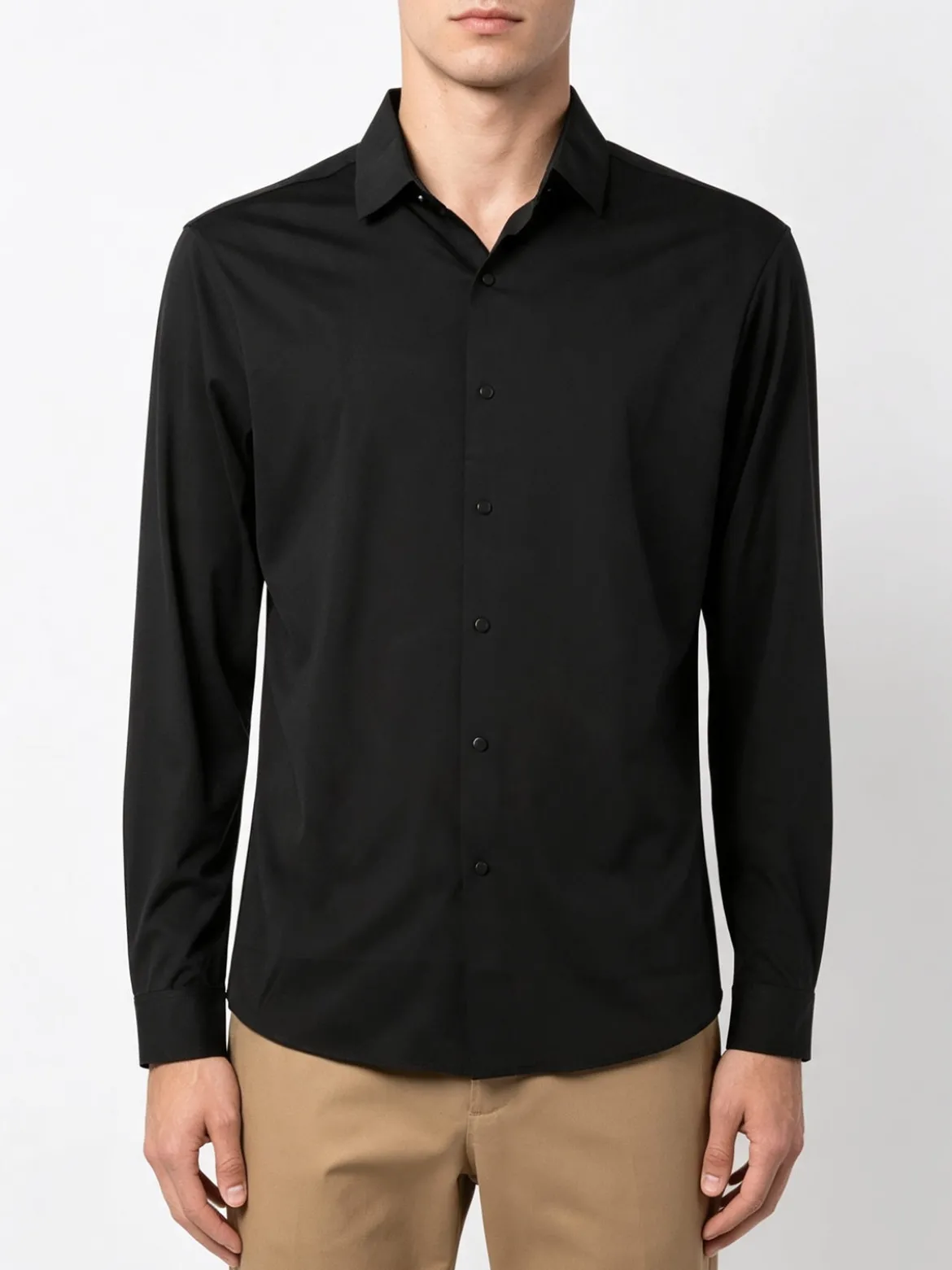 Solada Camicia da uomo a maniche lunghe in tessuto elasticizzato - nero
