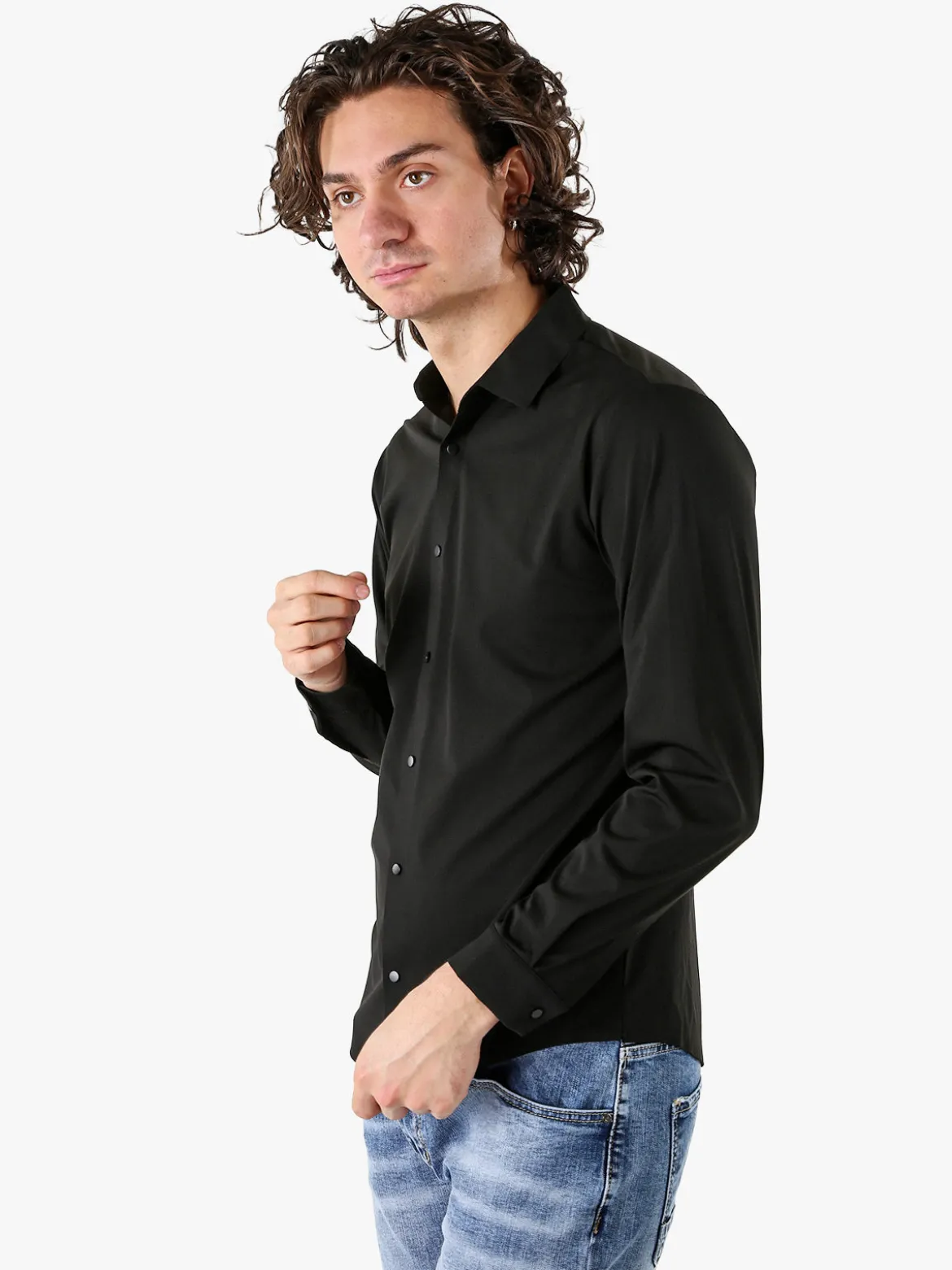 Solada Camicia da uomo elasticizzata a maniche lunghe - nero