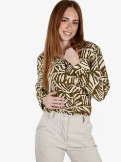 Solada Camicia donna a fantasia in misto cotone - oliva
