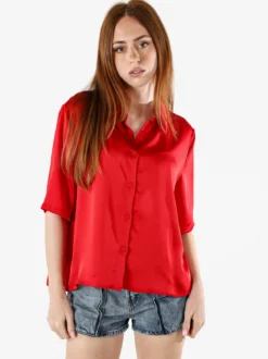 Solada Camicia donna a maniche corte effetto raso - rosso