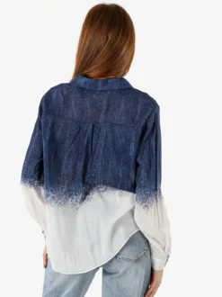 Solada Camicia donna a maniche lunghe con stampa bicolore - blu scuro
