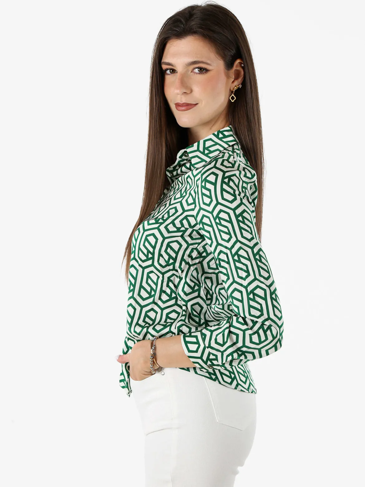 Solada Camicia donna a maniche lunghe con stampe - verde