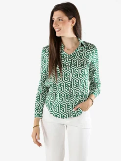 Solada Camicia donna a maniche lunghe con stampe - verde