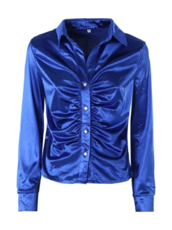 Solada Camicia donna a maniche lunghe effetto raso - bluette