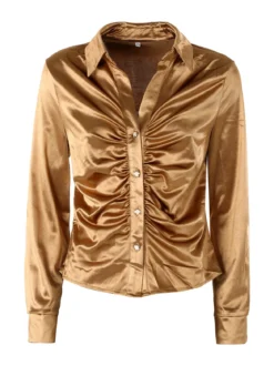 Solada Camicia donna a maniche lunghe effetto raso - cammello
