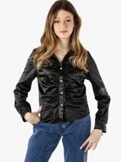 Solada Camicia donna a maniche lunghe effetto raso - nero
