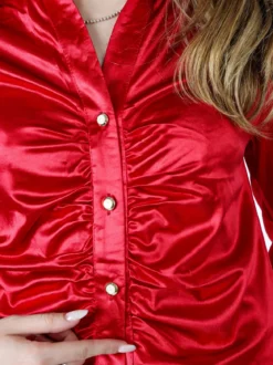 Solada Camicia donna a maniche lunghe effetto raso - rosso
