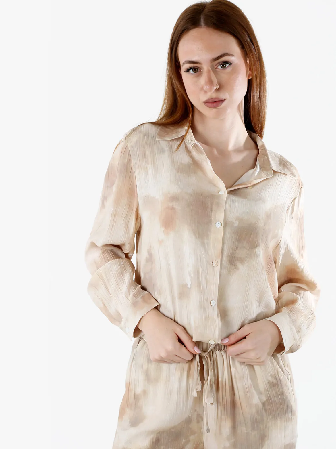 Solada Camicia donna a maniche lunghe effetto seta - beige