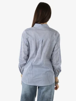 Solada Camicia donna a maniche lunghe in cotone con righe verticali - azzurro