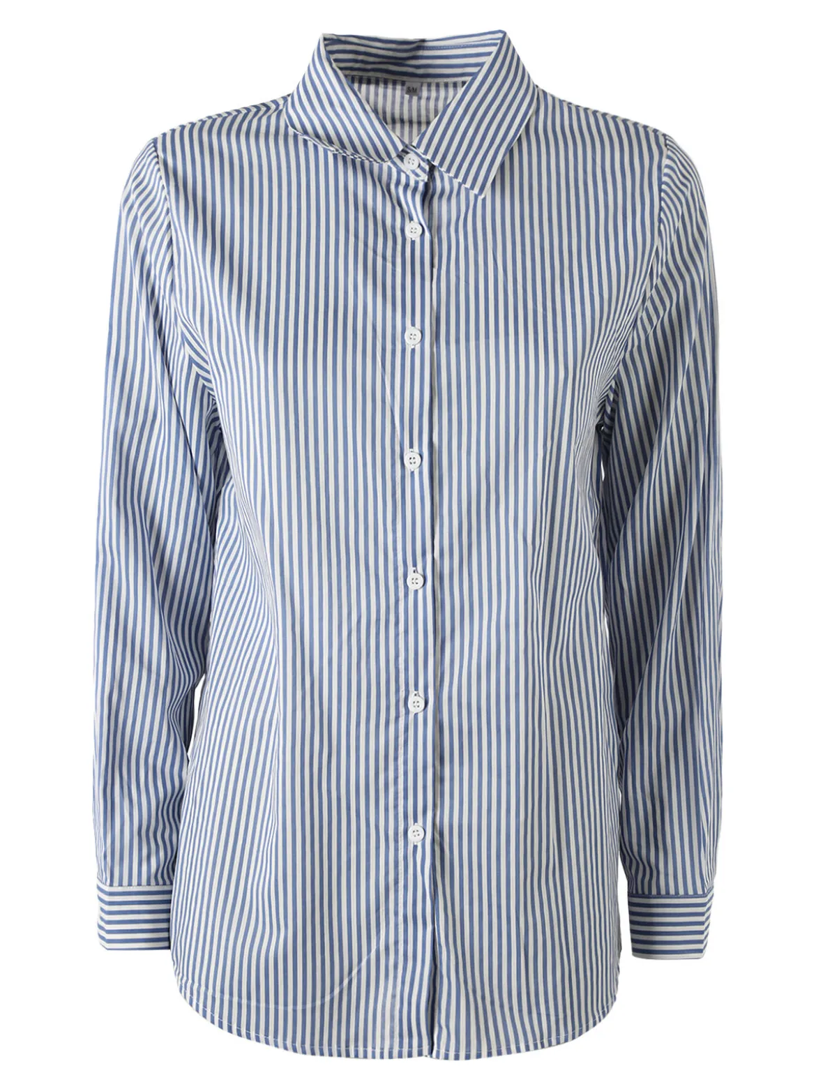 Solada Camicia donna a maniche lunghe in cotone con righe verticali - azzurro