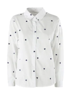 Solada Camicia donna a maniche lunghe in misto cotone con stampa cuori - bianco