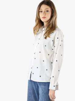 Solada Camicia donna a maniche lunghe in misto cotone con stampa cuori - bianco
