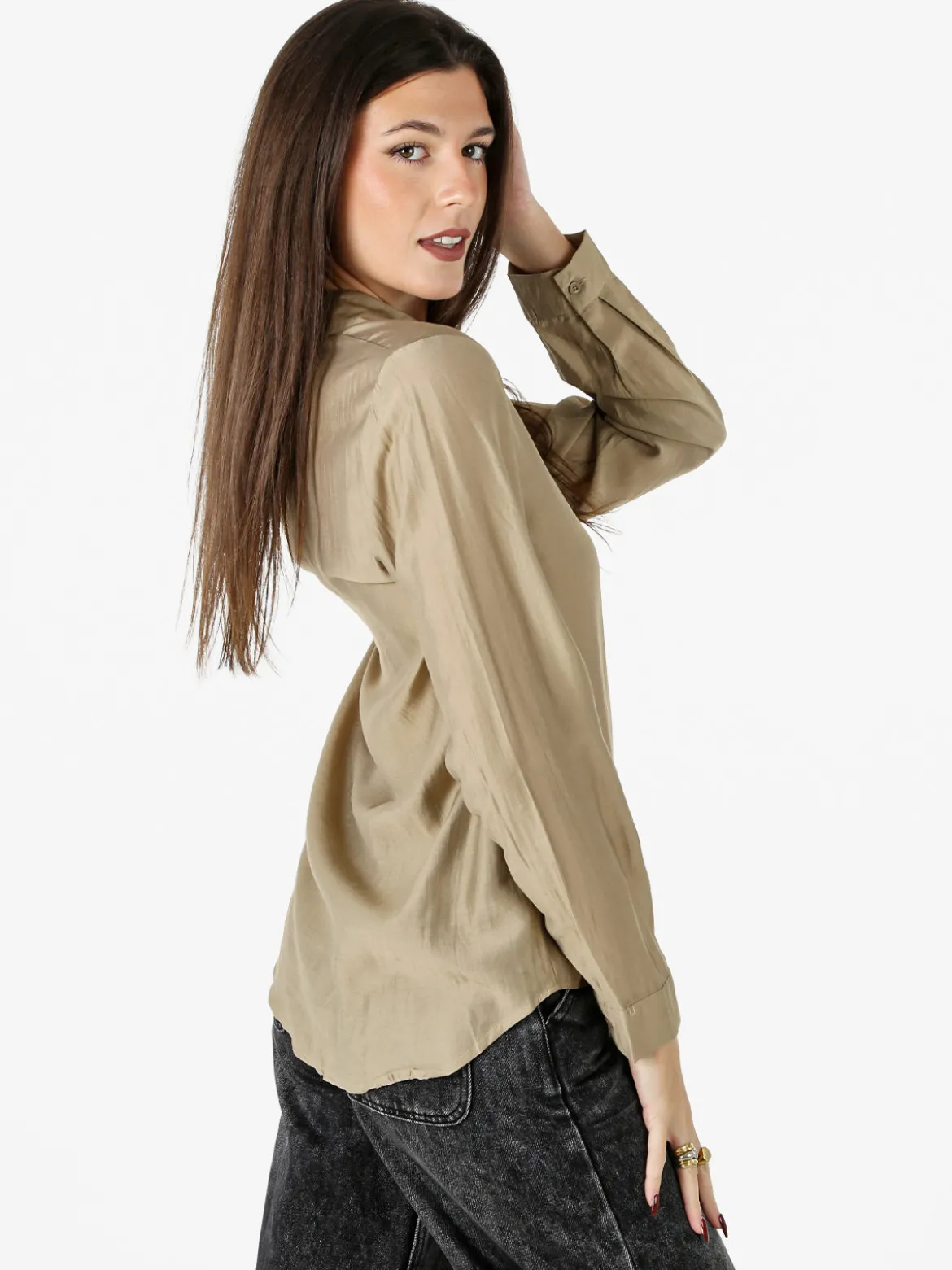 Solada Camicia donna a maniche lunghe in misto cotone - sabbia