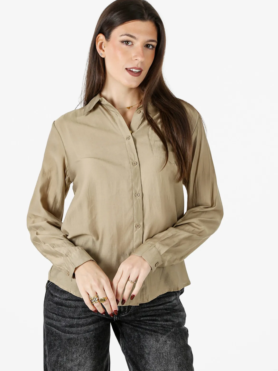 Solada Camicia donna a maniche lunghe in misto cotone - sabbia
