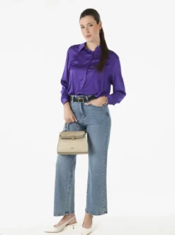 Solada Camicia donna a maniche lunghe in tessuto simil raso - viola