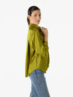 Solada Camicia donna a maniche lunghe in tessuto simil raso - oliva