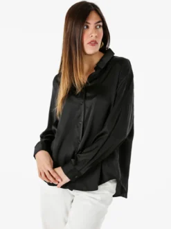 Solada Camicia donna a maniche lunghe in tessuto simil raso - nero