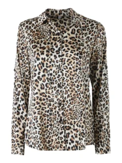 Solada Camicia donna animalier a maniche lunghe - cammello