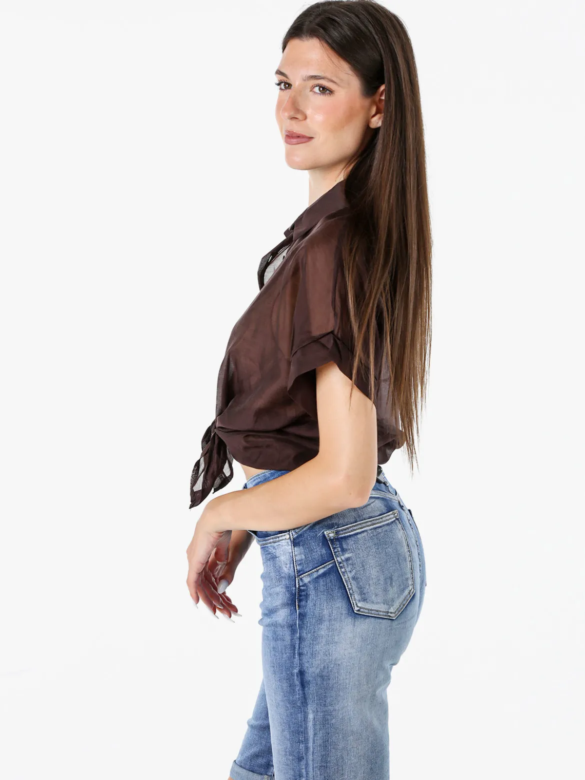 Solada Camicia donna annodata a maniche corte - moro