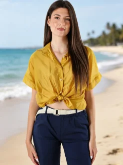 Solada Camicia donna annodata a maniche corte - senape